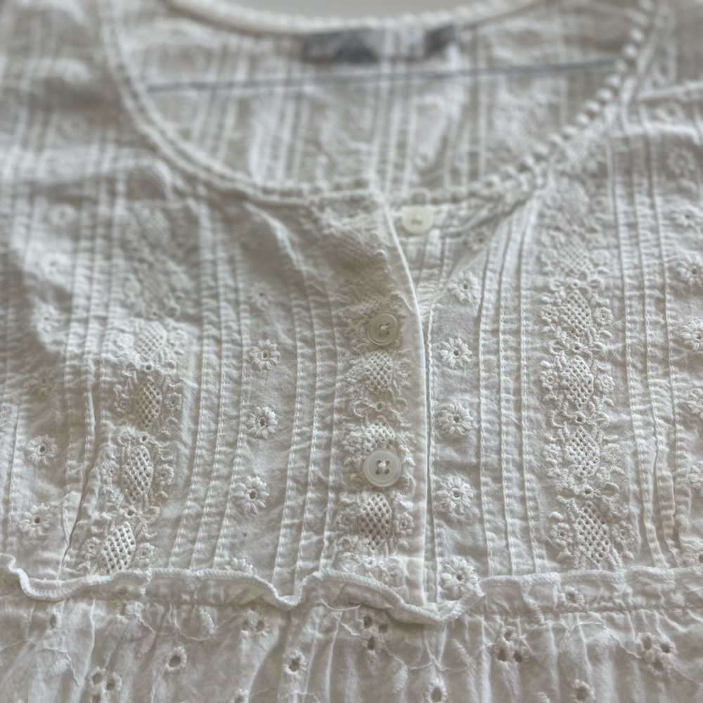 Prana Cream Short Sleeve Embellished Blouse